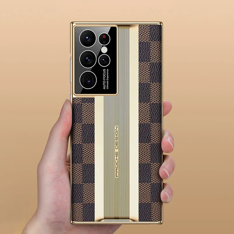 Luxury Shockproof Electroplated Leather Case for Samsung Galaxy S23 Ultra