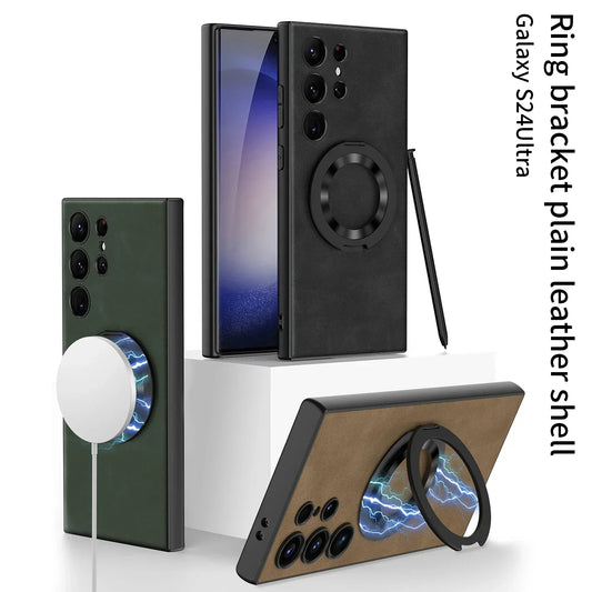 Leather Magnetic S24 Ultra Case with Bracket - Odin case