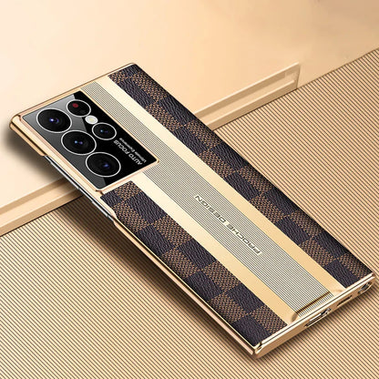 Luxury Shockproof Electroplated Leather Case for Samsung Galaxy S23 Ultra