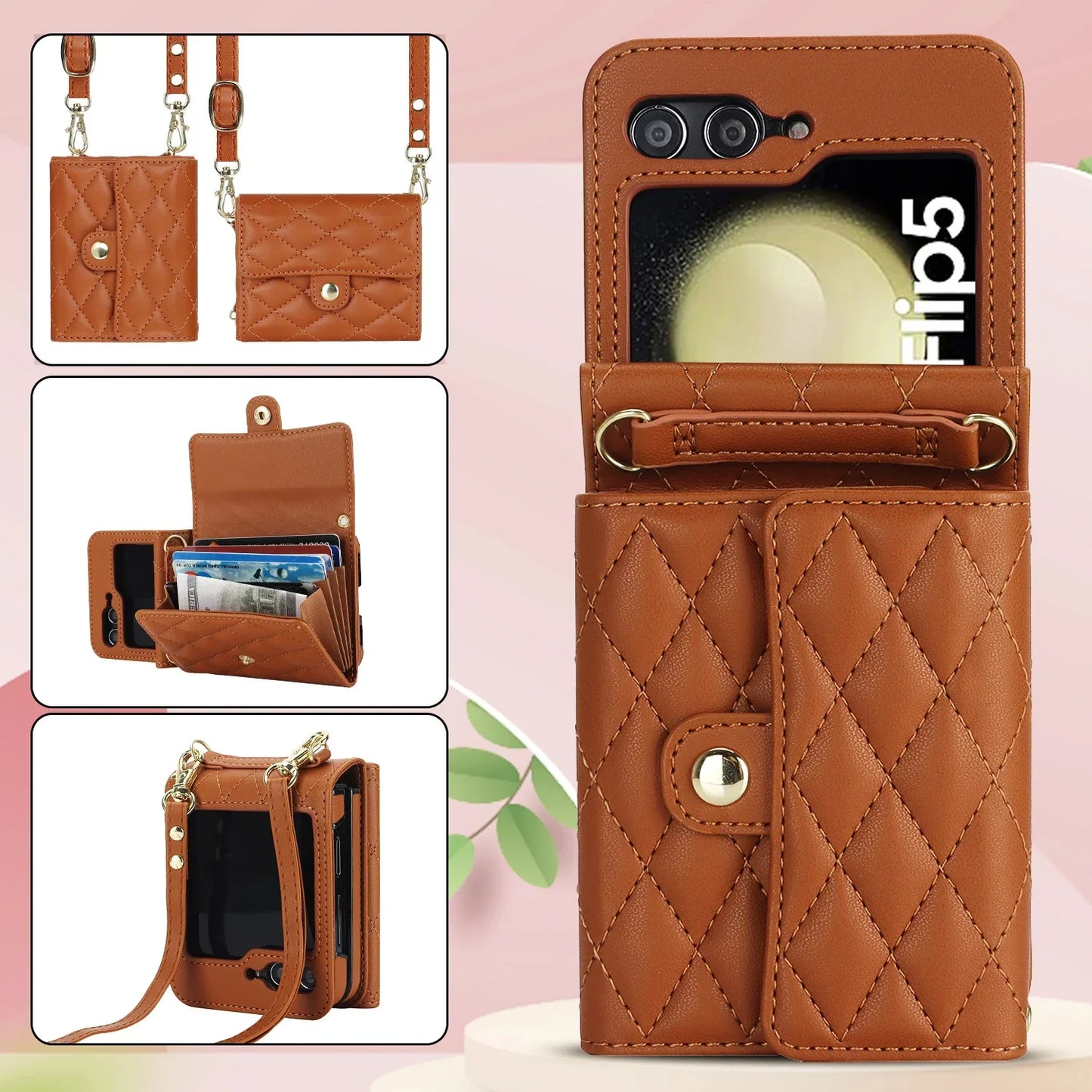 Crossbody Leather Case for Galaxy Z Flip 3-6