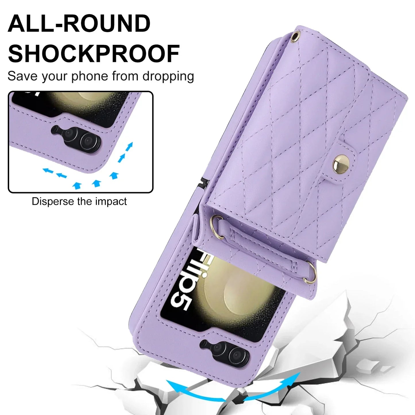 Crossbody Leather Case for Galaxy Z Flip 3-6